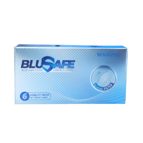Blue safe 6 pack of monthly contact lenses with no script. Plano.