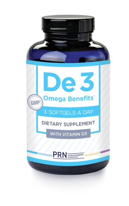 De 3 Omega Benefits dietary supplement with Vitamin D3., Take 3 Softgels a day.